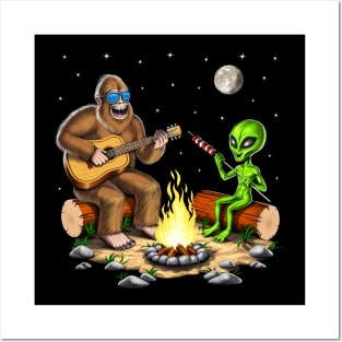 Bigfoot and Alien Camping Posters and Art